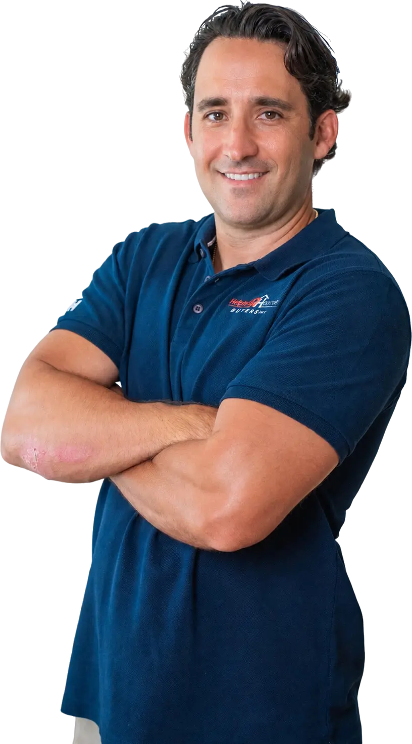 Dan Riccio of Helpful Home Buyers, local Connecticut cash home buyer, wearing a branded company polo shirt
